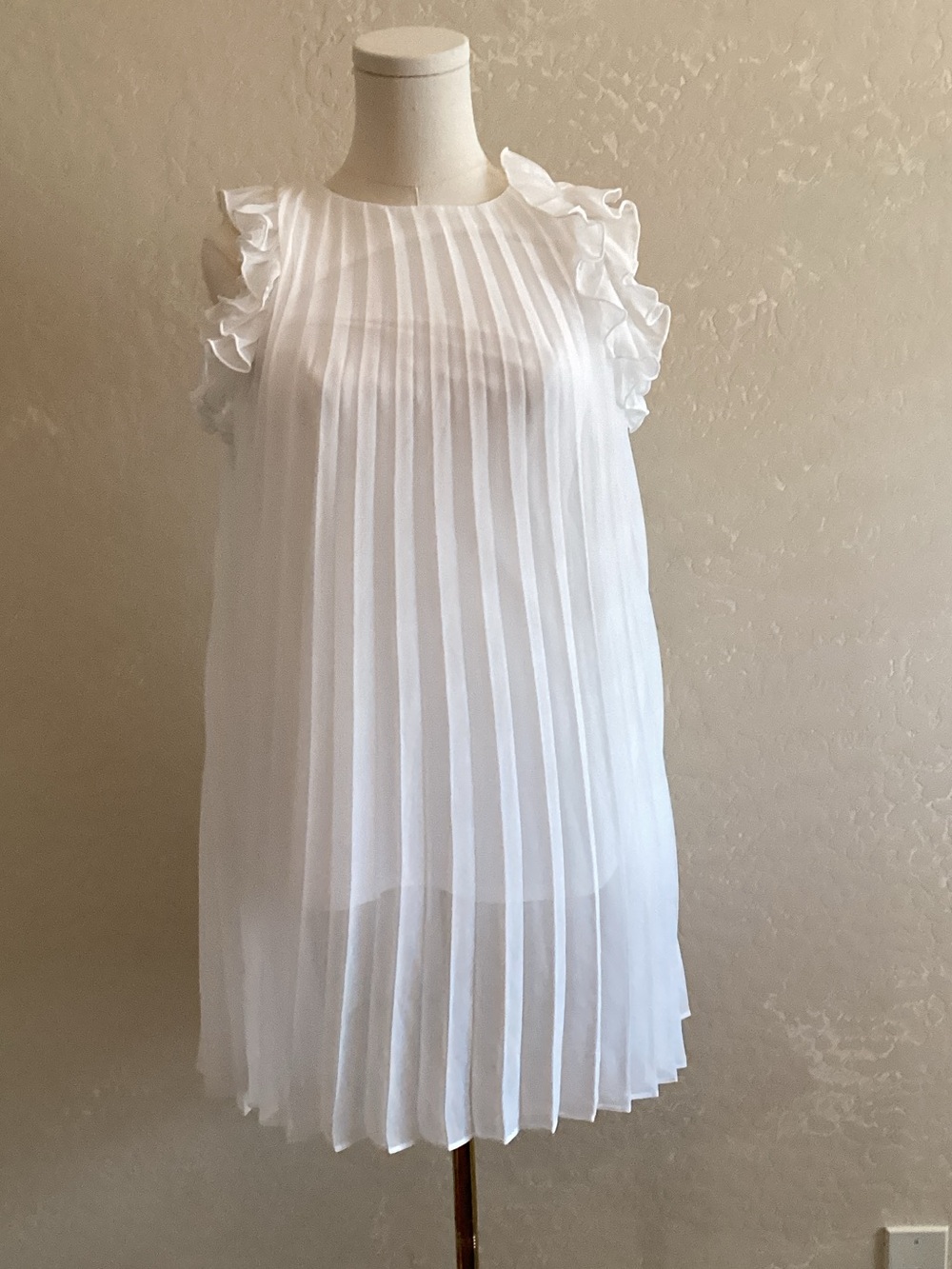 White Pleated Ruffle Sleeve Kids Dress